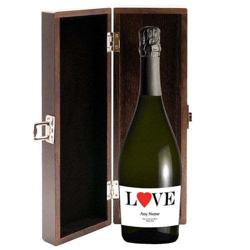 Personalised Prosecco - Love Label in Elm Wood Gift Box